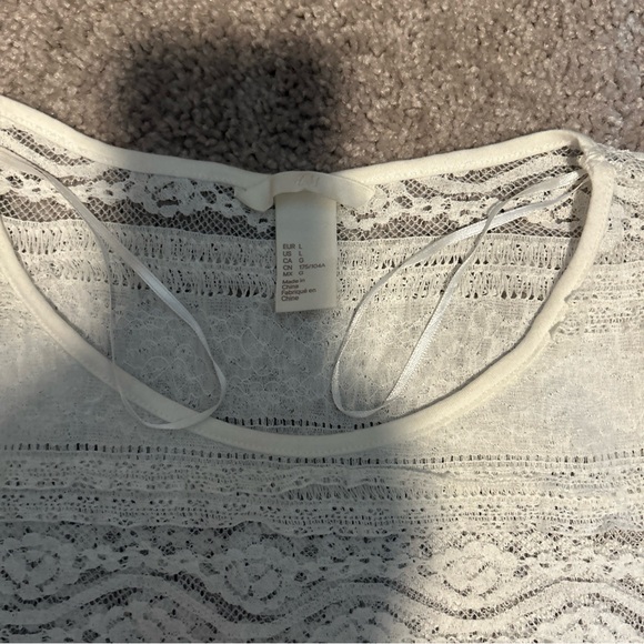 H&M Lace Trim Solid White Short Sleeve T-Shirt Slim Large Stretch 90s￼ - Picture 4 of 6